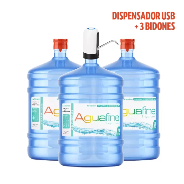 Dispensador USB + 3 Bidones 20 lts.